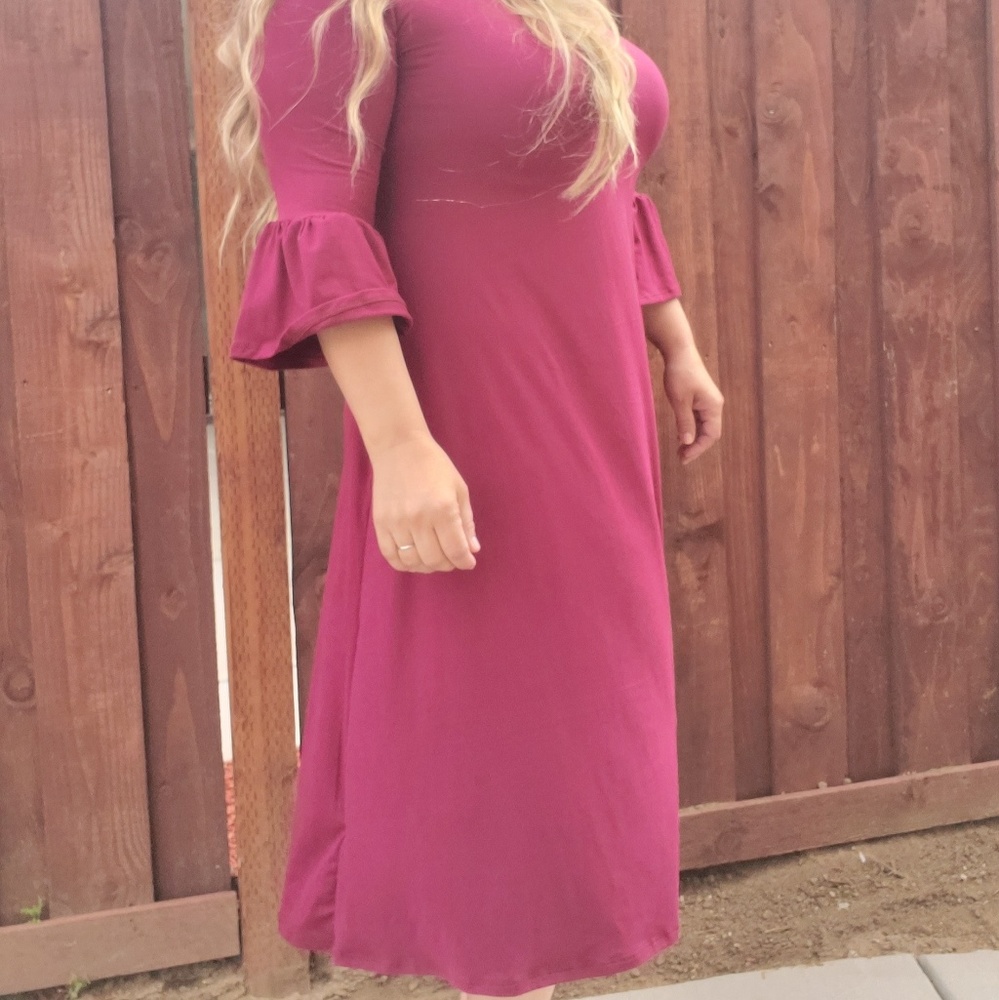 Burgandy Bell Sleeve Midi Dress